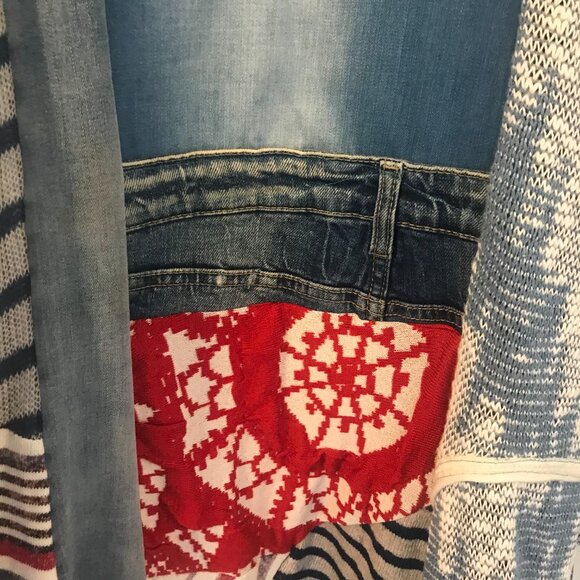 Art to wear patchwork tunic/midi dress women's M boho hippie retro denim whimsy - Picture 8 of 10